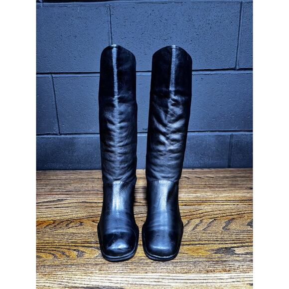 Vintage 90s Y2K STUDIO WORKS Tall Black Leather Square Toe Boots Women’s 6.5 M - Picture 3 of 8